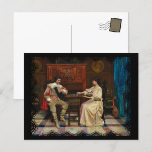 Postal Jugador de ajedrez Pareja de Arte Vintage