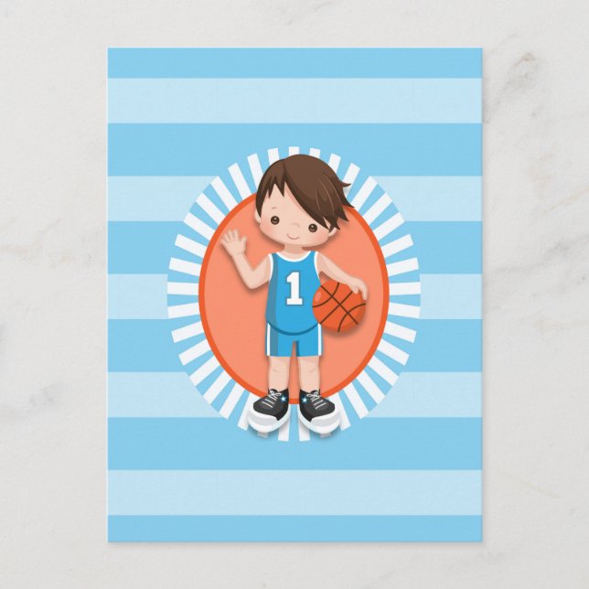 Postal Jugador de Baloncesto de Pelo Castaño (Anverso)