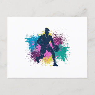 Postal Jugador de baloncesto Grungy Color Splashes