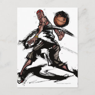 Postal Jugador de baloncesto jugando con baloncesto