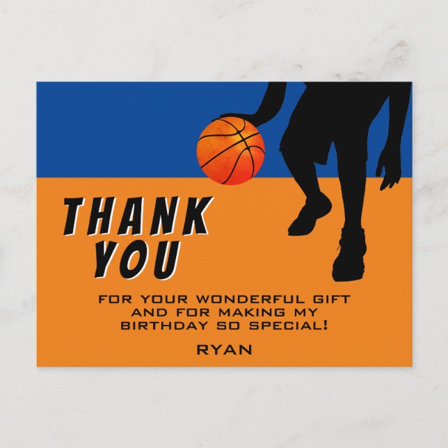 Postal Jugador de baloncesto moderno Cumpleaños Gracias (Anverso)