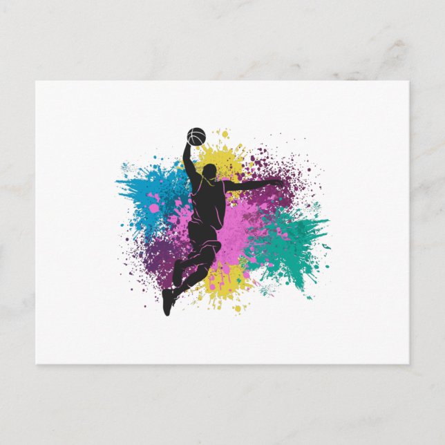 Postal Jugador de Baloncesto Salpicaduras de Color Grunge (Anverso)