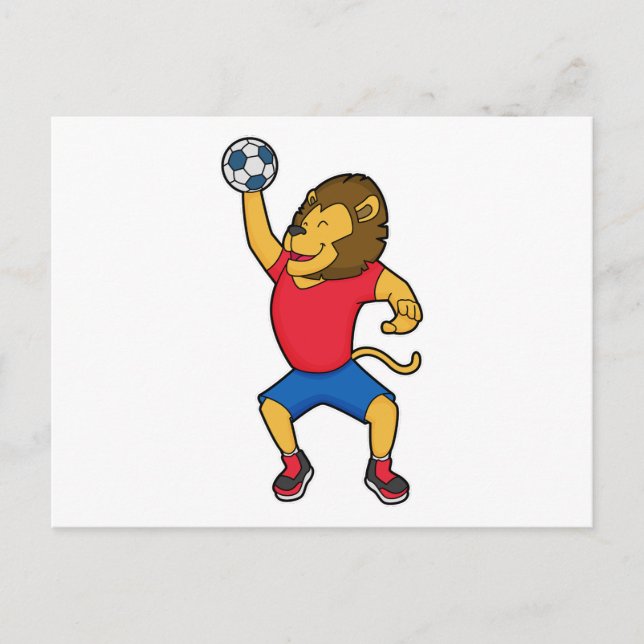 Postal Jugador de balonmano mano Lion (Anverso)