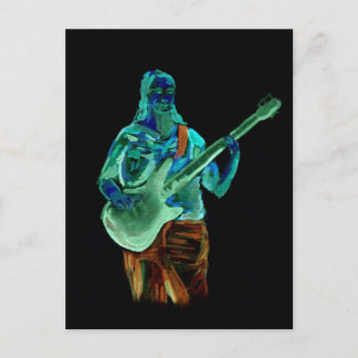 Postal Jugador de bass, hecho con colores de neón en la e