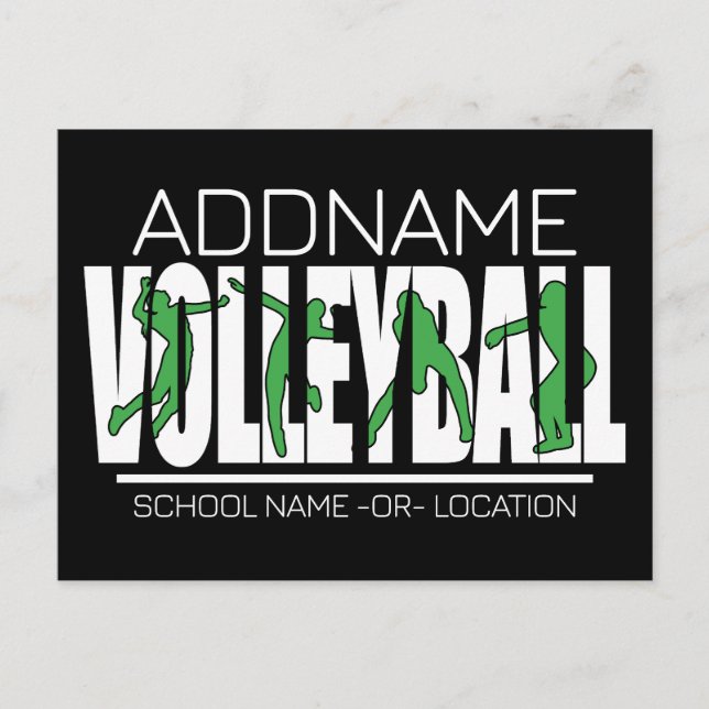 Postal Jugador de equipo de voleibol AÑADIR NOMBRE Escuel (Anverso)