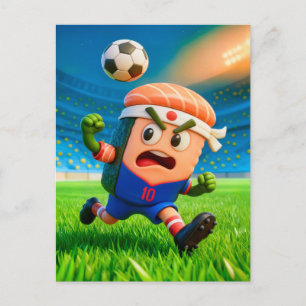 Postal jugador de fútbol de rollo de sushi japonés en el