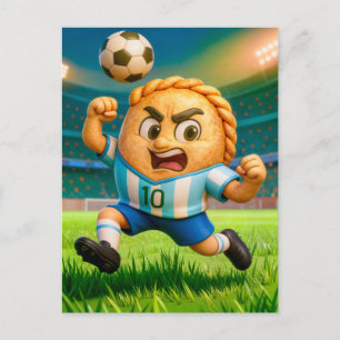 Postal jugador de fútbol empanada argentino saltando para