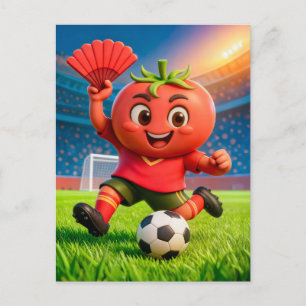 Postal jugador de fútbol español de tomate en un vibrante