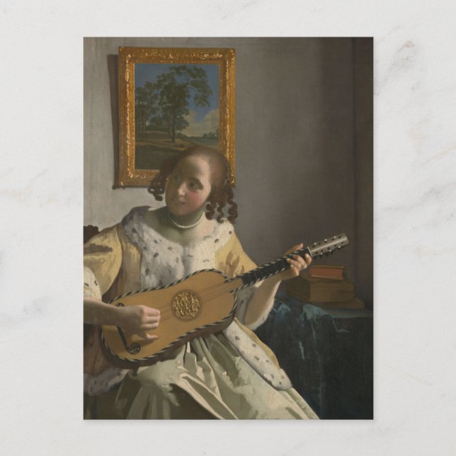 Postal Jugador de guitarra de Johannes Vermeer Postcard (Anverso)