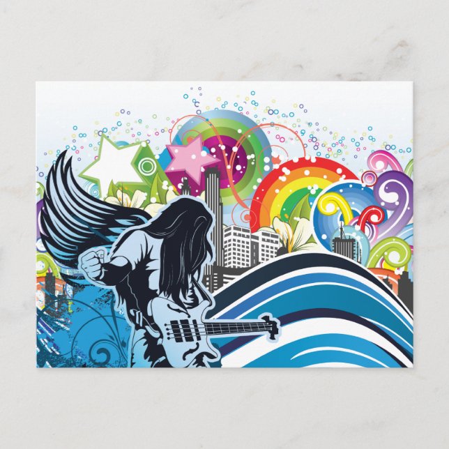 Postal Jugador de guitarra ~ Rock Heavy Metalizado Band M (Anverso)