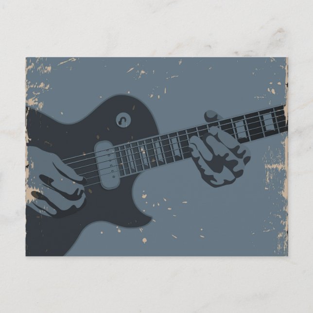 Postal Jugador de guitarra Rústica Azul y Negro (Anverso)