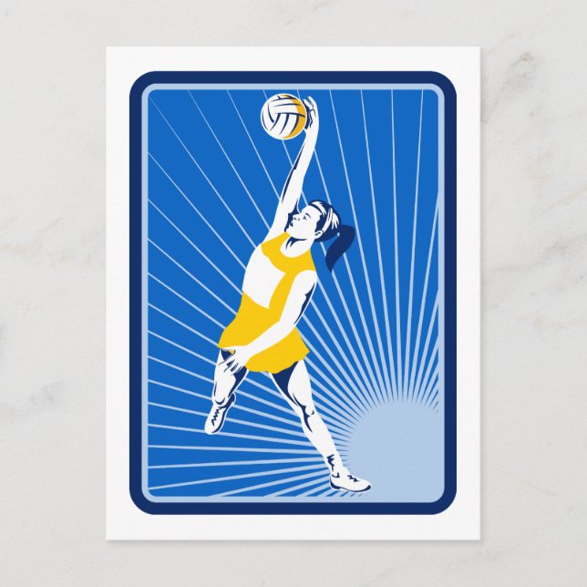 Postal jugador de netball atrapando pelota de pasaje (Anverso)