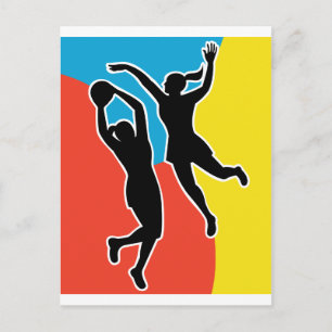 Postal jugador de netball salta al bloqueo de disparos