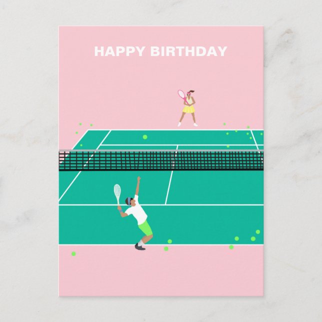 Postal Jugador de partidos de tenis de arte moderno Feliz (Anverso)