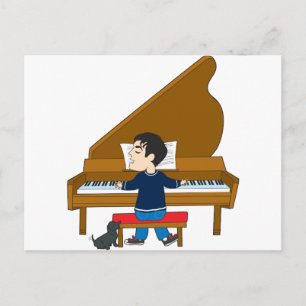 Postal Jugador de piano y perro