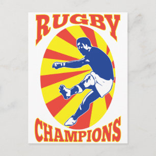 Postal jugador de rugby pateando bola estilo retro