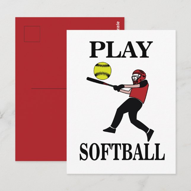 Postal Jugador de Softbol Juega a Softball (Anverso / Reverso)