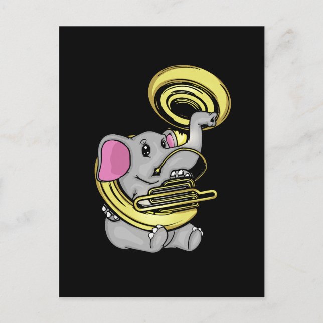 Postal Jugador de Sousaphone con música Cute Elephant Gif (Anverso)