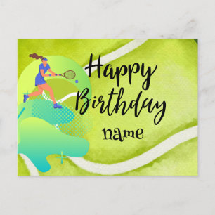 Postal Jugador de tenis con raqueta y bola Cumpleaños