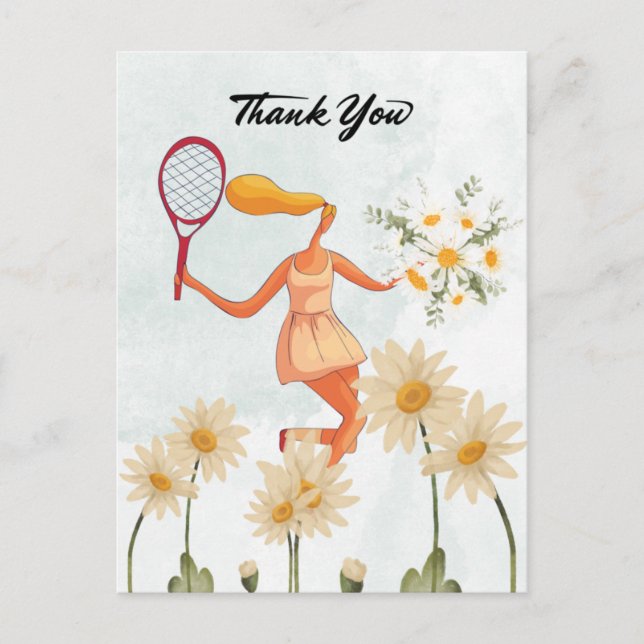 Postal Jugador de tenis Gracias con la acuarela de flores (Anverso)