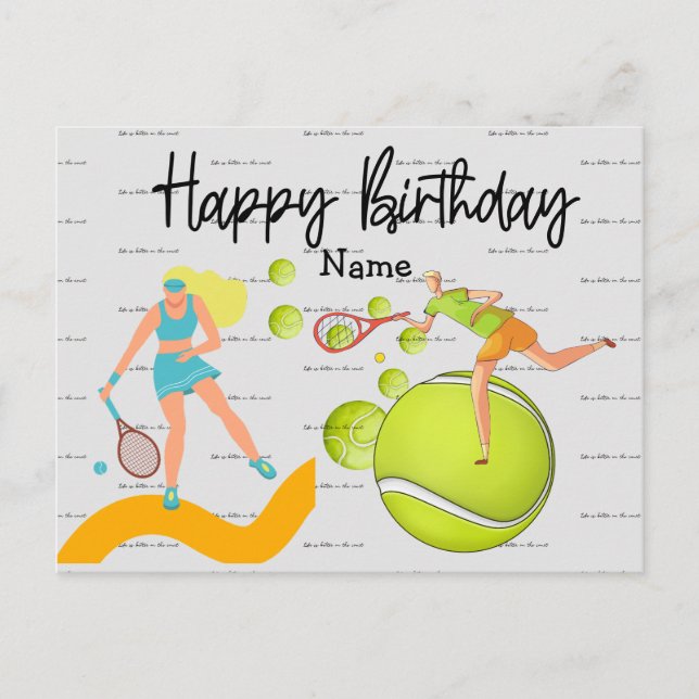 Postal Jugador de tenis tocando Feliz Cumpleaños   (Anverso)
