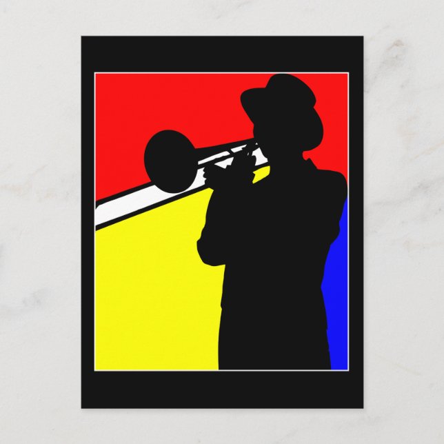 Postal Jugador de trombones de silueta, arte de estilo mo (Anverso)