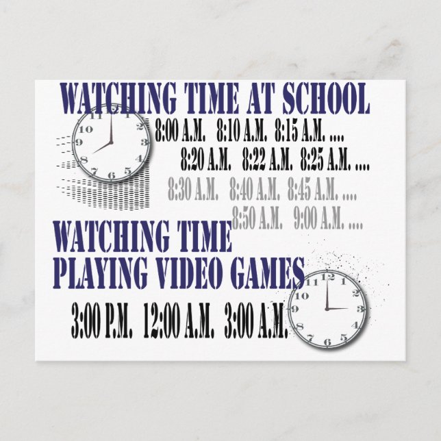 Postal jugador de videojuegos en tiempo de clase (Anverso)