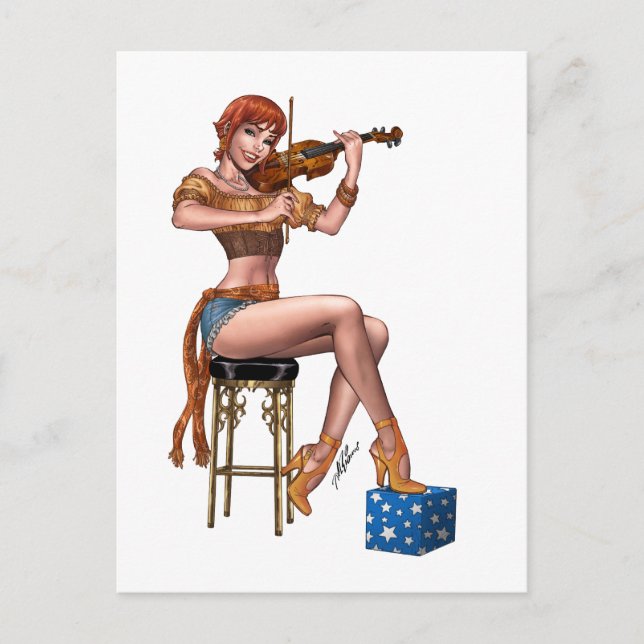 Postal Jugador de violín de Redhead con hipster gitano de (Anverso)