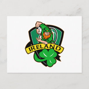 Postal jugador irlandés de leprechaun rugby shamrock irel