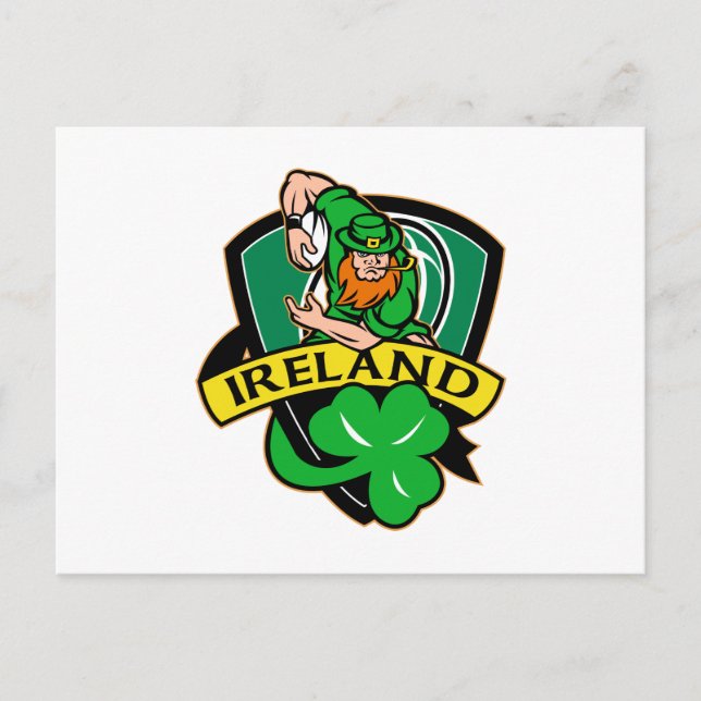 Postal jugador irlandés de leprechaun rugby shamrock irel (Anverso)