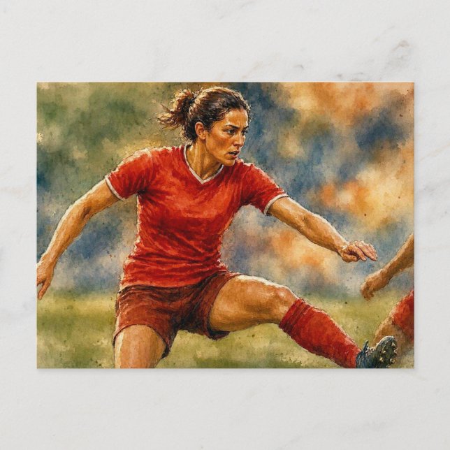 Postal Jugadora de fútbol en acción,  (Anverso)
