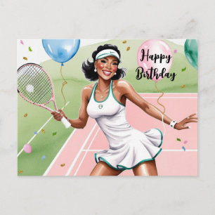 Postal Jugadora de tenis con feliz cumpleaños