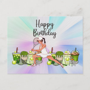 Postal Jugadora de tenis con feliz cumpleaños
