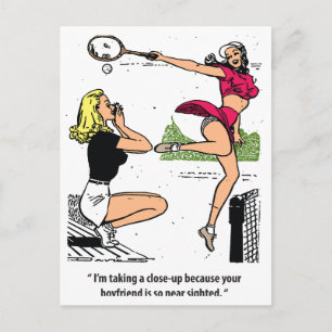 Postal Jugadora de Tenis Hermosa, Humor, Vintage