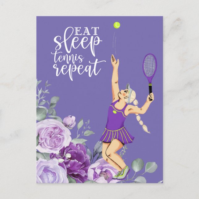 Postal Jugadora de tenis Mujer Come Duerme Tenis Repite C (Anverso)