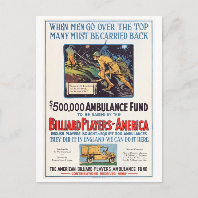 Postal Jugadores de Billiard de América (Anverso)