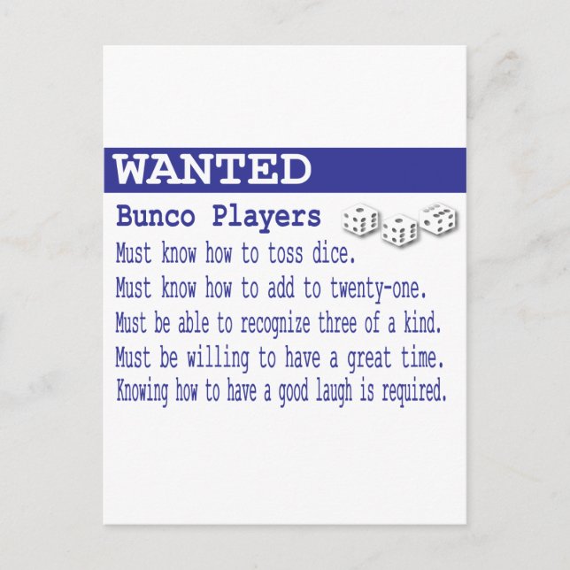 Postal jugadores de bunco buscados (Anverso)