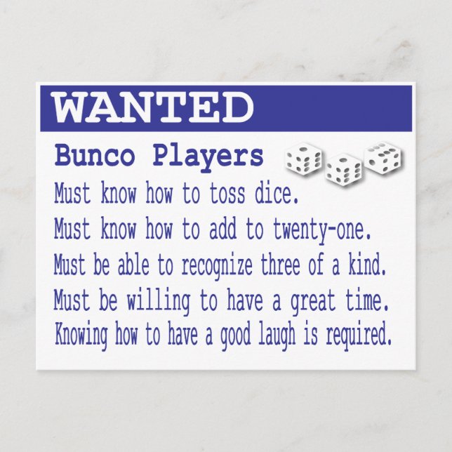 Postal jugadores de bunco buscados (Anverso)