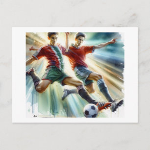 Postal Jugadores de fútbol dinámicos en acción, 