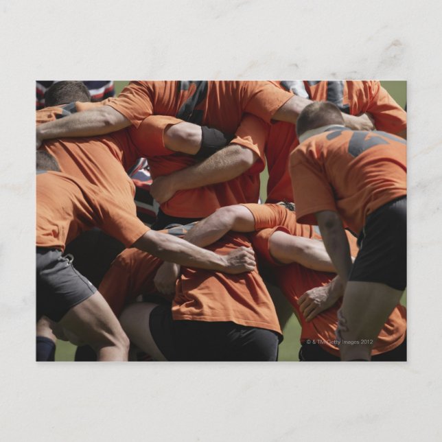 Postal Jugadores de rugby masculino en escrúpulo, visión  (Anverso)