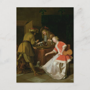 Postal Jugadores de Tric Tric-Track con una dama y su per