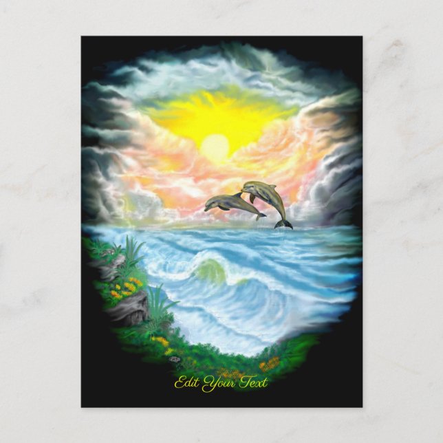 Postal Jugando a los delfines al sol (Anverso)