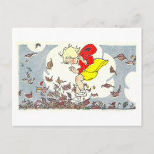 "Jugando en las Hojas" Ilustración de Otoño