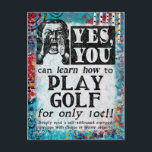 Postal Jugar al golf - Funny Vintage Ad<br><div class="desc">Un caprichoso y falso anuncio de un periódico victoriano para "Aprender a jugar al golf".</div>