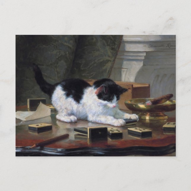 Postal Jugar el gatito de Henriëtte Ronner-Knip (Anverso)