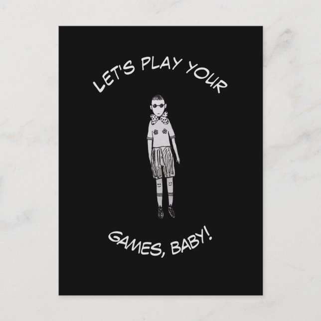 Postal ¡Juguemos tus juegos, nena! (Anverso)