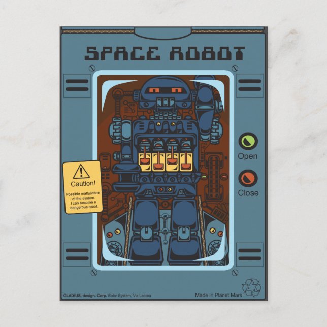 Postal Juguete de caja de robot espacial (Anverso)