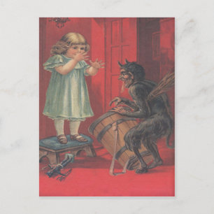 Postal Juguete de niña secuestrada por Krampus