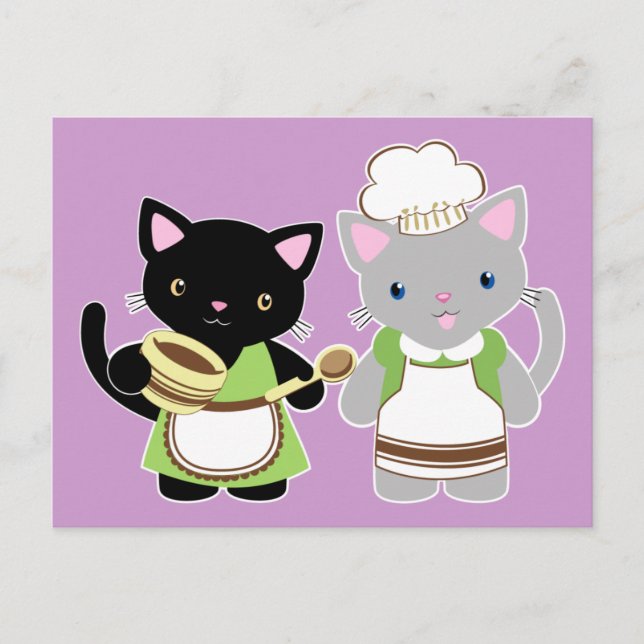 Postal Juguetes de cocina Yoyo y Suki Neko (Anverso)