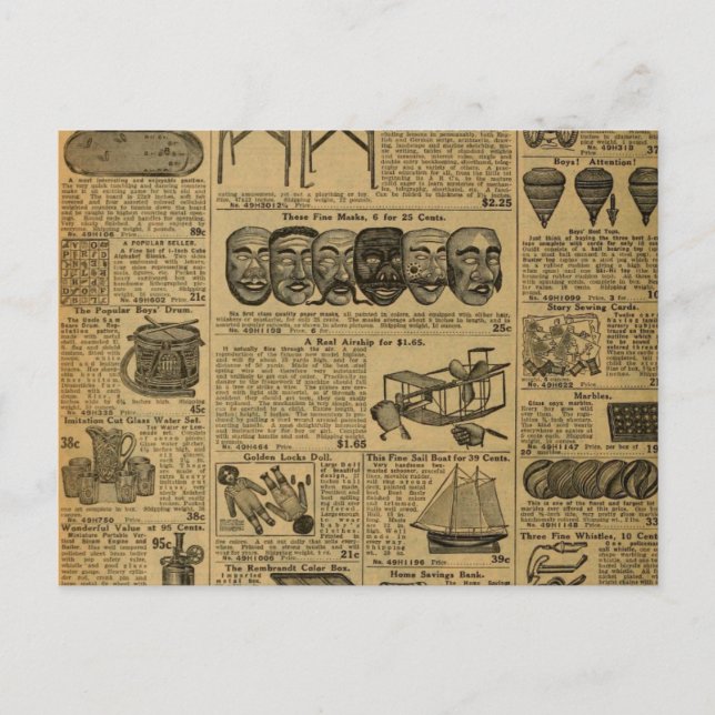Postal Juguetes de periódicos de publicidad de época (Anverso)
